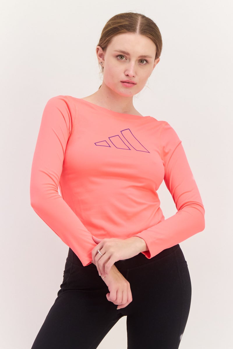 Adidas Women Sportswear Fit Long Sleeves Brand Logo Top, Pink  - Image 1