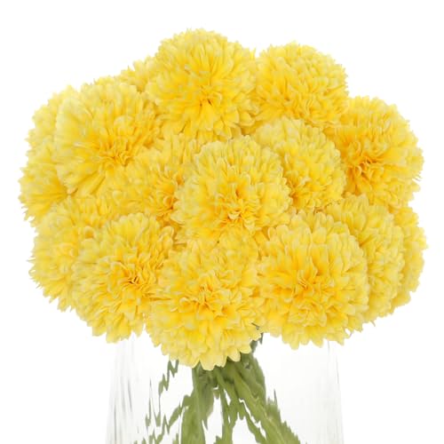 Kimura's Cabin 20Pcs Artificial Mums Flowers Fake Silk Chrysanthemum Balls Flower for Home Decor Easter Table Fall Bouquets Wedding Party DIY Decorations (Yellow) - Image 1