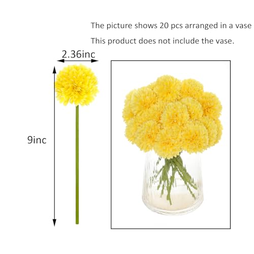 Kimura's Cabin 20Pcs Artificial Mums Flowers Fake Silk Chrysanthemum Balls Flower for Home Decor Easter Table Fall Bouquets Wedding Party DIY Decorations (Yellow) - Image 2