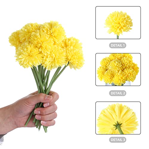 Kimura's Cabin 20Pcs Artificial Mums Flowers Fake Silk Chrysanthemum Balls Flower for Home Decor Easter Table Fall Bouquets Wedding Party DIY Decorations (Yellow) - Image 3