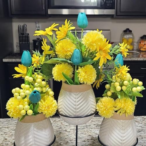 Kimura's Cabin 20Pcs Artificial Mums Flowers Fake Silk Chrysanthemum Balls Flower for Home Decor Easter Table Fall Bouquets Wedding Party DIY Decorations (Yellow) - Image 4