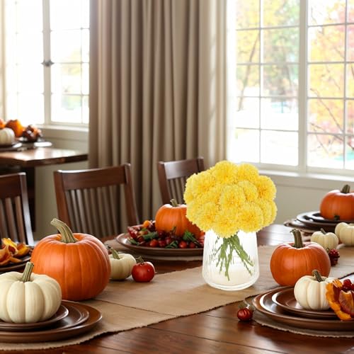 Kimura's Cabin 20Pcs Artificial Mums Flowers Fake Silk Chrysanthemum Balls Flower for Home Decor Easter Table Fall Bouquets Wedding Party DIY Decorations (Yellow) - Image 5