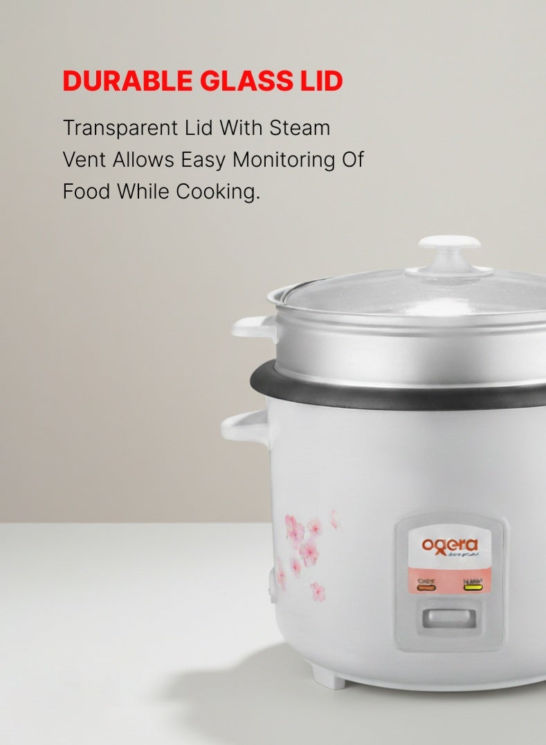 أوجيرا طباخ أرز 2.2 لتر | غطاء زجاجي | مفتاح تحكم مزدوج | طهي سهل وفعال | ضمان سنتين | OG9501RC | أبيض - Image 2