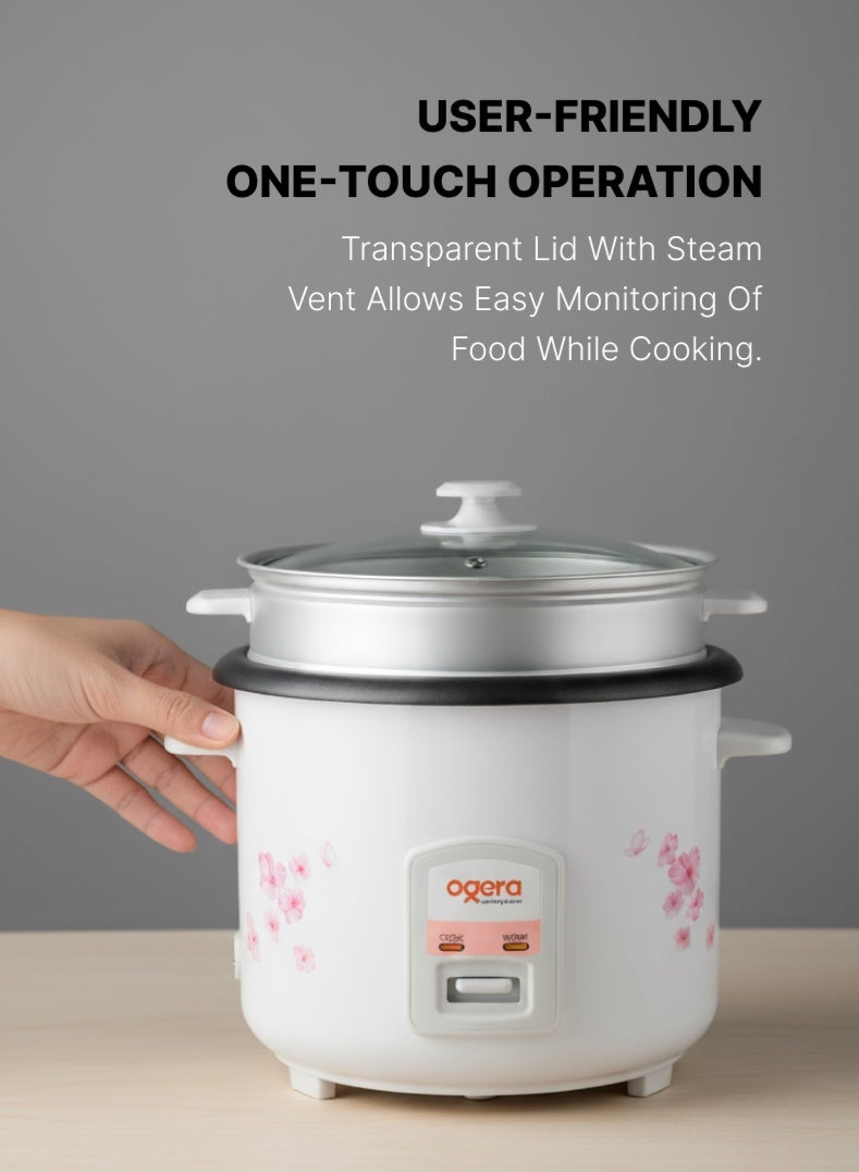 أوجيرا طباخ أرز 2.2 لتر | غطاء زجاجي | مفتاح تحكم مزدوج | طهي سهل وفعال | ضمان سنتين | OG9501RC | أبيض - Image 5