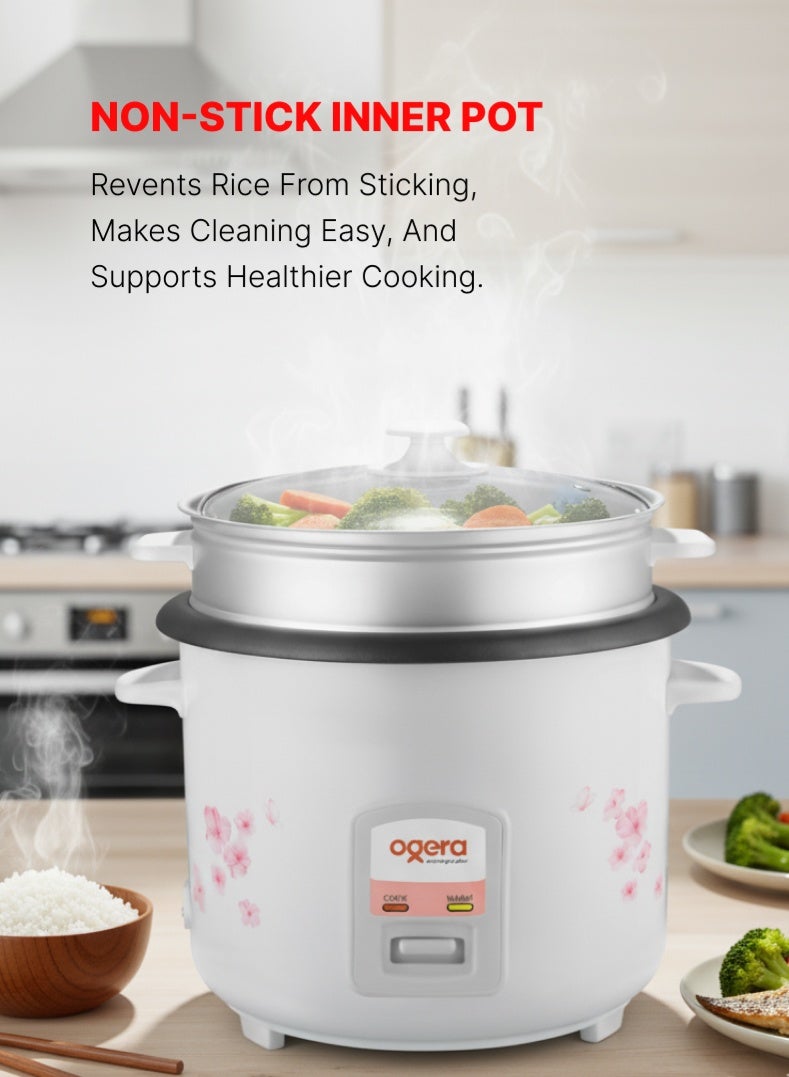 أوجيرا طباخ أرز 2.2 لتر | غطاء زجاجي | مفتاح تحكم مزدوج | طهي سهل وفعال | ضمان سنتين | OG9501RC | أبيض - Image 3