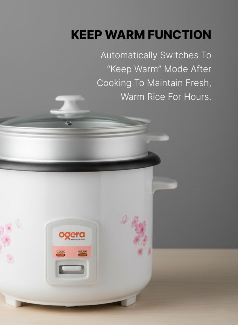 أوجيرا طباخ أرز 2.2 لتر | غطاء زجاجي | مفتاح تحكم مزدوج | طهي سهل وفعال | ضمان سنتين | OG9501RC | أبيض - Image 4