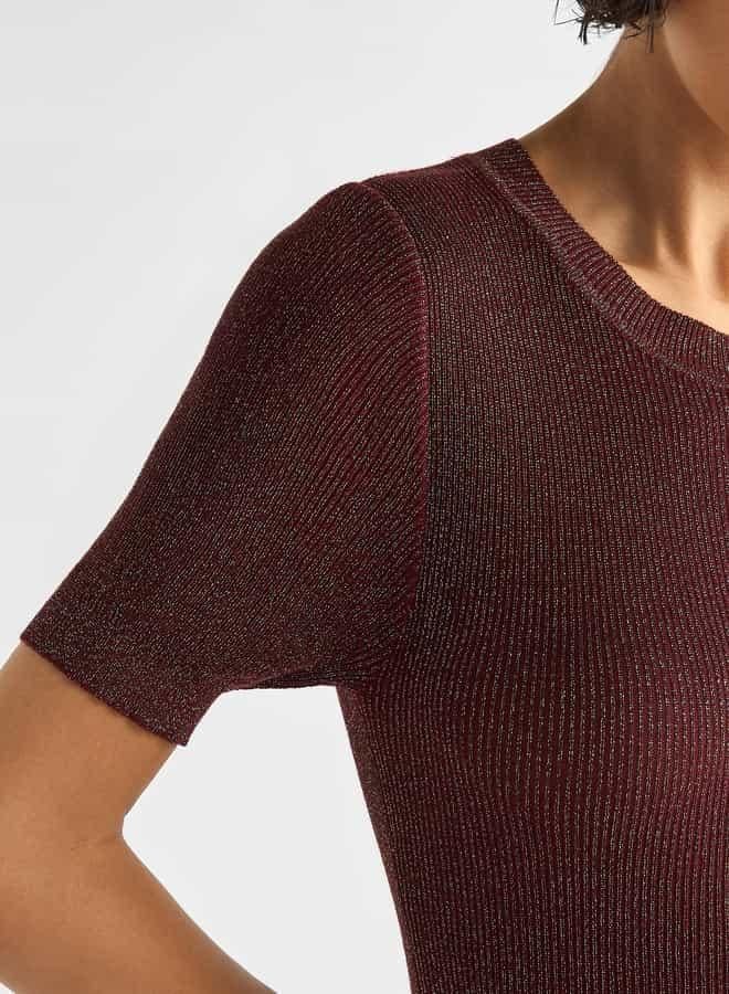 سبلاش فيڤ فستان ميدي مضلّع بأكمام قصيرة - Image 4