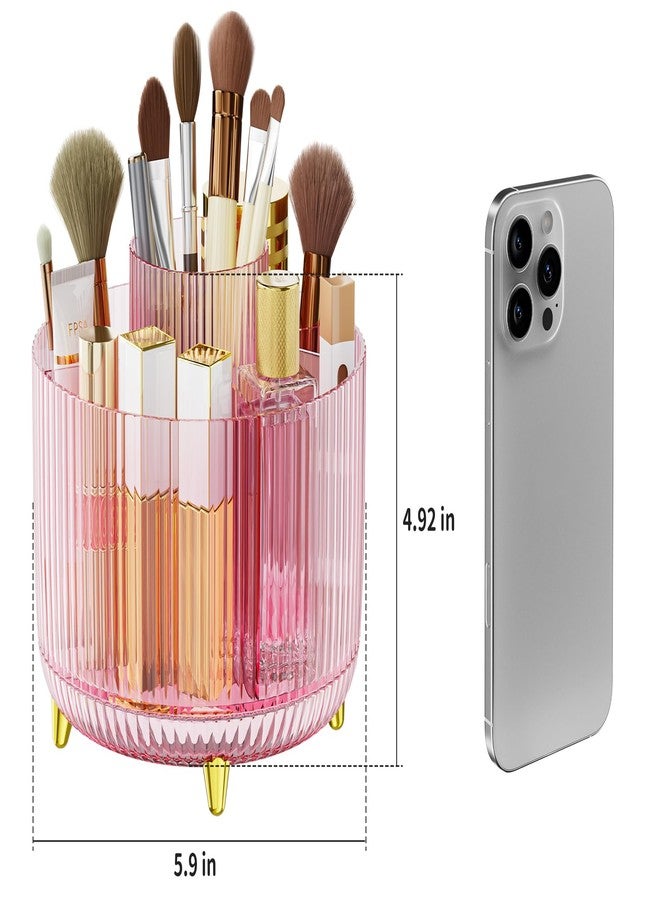 fanado Clear Rotating Makeup Organizer Countertop for Vanity, 360° Makeup Brush Holder Organizer with 5 Compartments, Transparent Cosmetic Storage for Lipstick, Skincare, Bathroom Counter (Transparent Pink) - Image 4