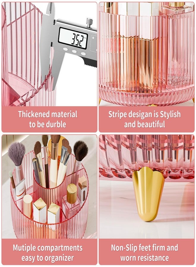 fanado Clear Rotating Makeup Organizer Countertop for Vanity, 360° Makeup Brush Holder Organizer with 5 Compartments, Transparent Cosmetic Storage for Lipstick, Skincare, Bathroom Counter (Transparent Pink) - Image 5