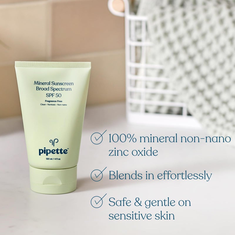 Pipette Mineral Sunscreen - SPF 50 Broad Spectrum Baby Sunblock with Non-Nano Zinc, UVB/UVA Non-Toxic Sun Protection for Kids & Sensitive Skin, 4fl oz (3 pack) - Image 4