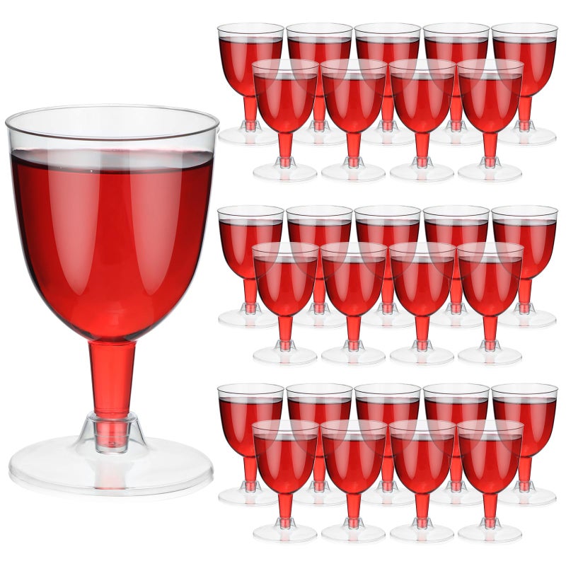 Mimorou 100 Pieces 5 oz Plastic Wine Glasses with Stem Bulk Disposable Plastic Party Cups Goblet Wine Glasses Birthdays Weddings Christmas BBQ Picnic Parties