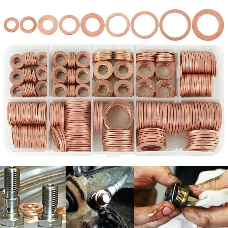 Copper Washers Assortment 280Pcs M5 M20 Flat Sealing Rings Gaskets Kit with Case - Image 3