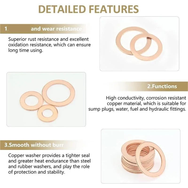 Copper Washers Assortment 280Pcs M5 M20 Flat Sealing Rings Gaskets Kit with Case - Image 5