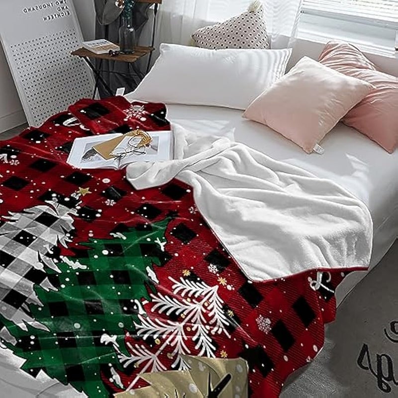 Loquat Throw Blanket Merry  Tree Blankets and Throws, Snowflake Buffalo Plaid Blanket for Couch Bed Sofa Dorm, Soft Cozy Flannel Blanket for Xmas Holiday Decor Gifts All Season 40x50 - Image 3