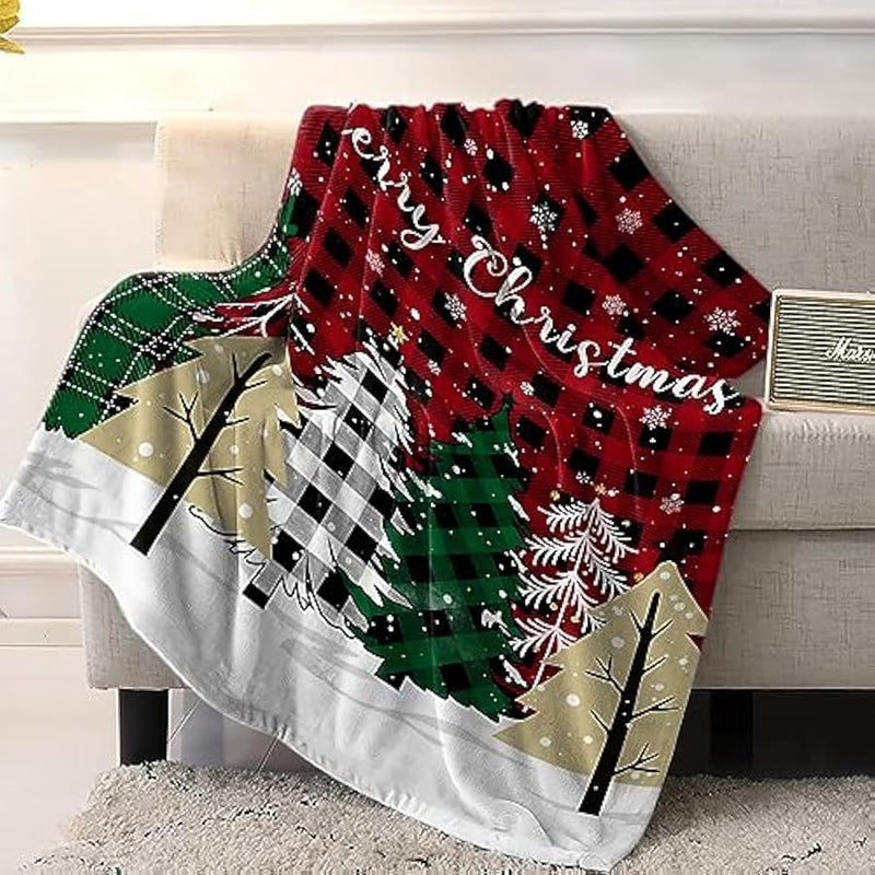 Loquat Throw Blanket Merry  Tree Blankets and Throws, Snowflake Buffalo Plaid Blanket for Couch Bed Sofa Dorm, Soft Cozy Flannel Blanket for Xmas Holiday Decor Gifts All Season 40x50 - Image 4