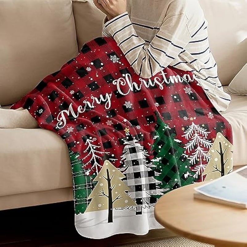 Loquat Throw Blanket Merry  Tree Blankets and Throws, Snowflake Buffalo Plaid Blanket for Couch Bed Sofa Dorm, Soft Cozy Flannel Blanket for Xmas Holiday Decor Gifts All Season 40x50 - Image 2
