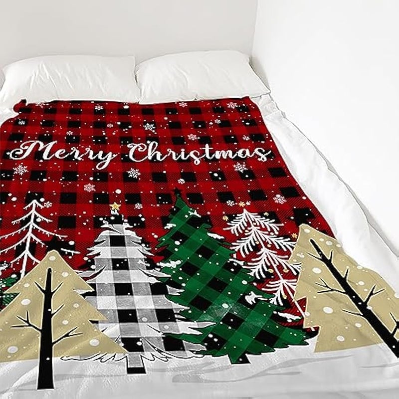 Loquat Throw Blanket Merry  Tree Blankets and Throws, Snowflake Buffalo Plaid Blanket for Couch Bed Sofa Dorm, Soft Cozy Flannel Blanket for Xmas Holiday Decor Gifts All Season 40x50 - Image 5