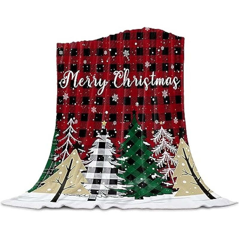 Loquat Throw Blanket Merry  Tree Blankets and Throws, Snowflake Buffalo Plaid Blanket for Couch Bed Sofa Dorm, Soft Cozy Flannel Blanket for Xmas Holiday Decor Gifts All Season 40x50 - Image 1