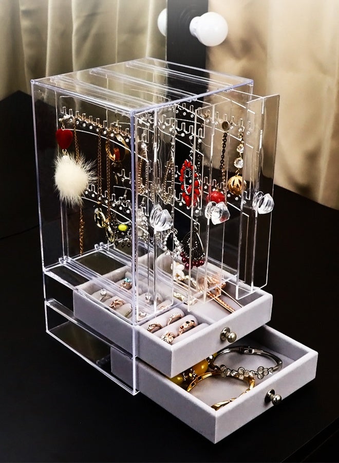 DUNISO Jewelry Organizer Necklace Holder, Jewelry Hanging Rack Storage with 2 layer Velvet Ring Bracelet Tray, Necklace Holder Organizer Bracelet Display Storage Rack for Studs Rings Womens and Girls - Image 4