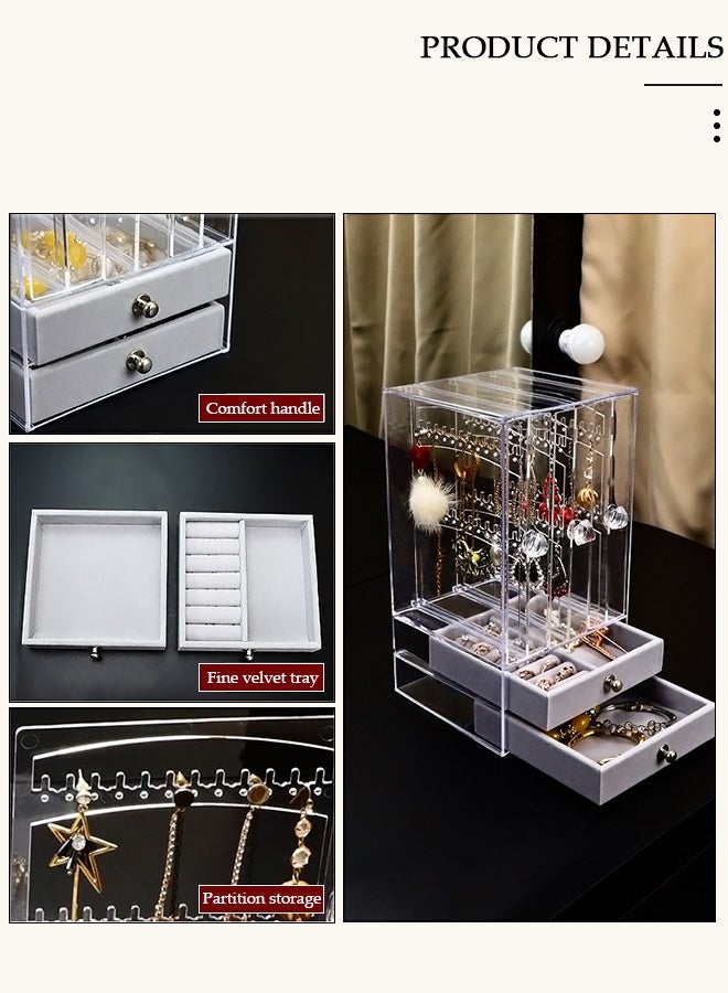 DUNISO Jewelry Organizer Necklace Holder, Jewelry Hanging Rack Storage with 2 layer Velvet Ring Bracelet Tray, Necklace Holder Organizer Bracelet Display Storage Rack for Studs Rings Womens and Girls - Image 3