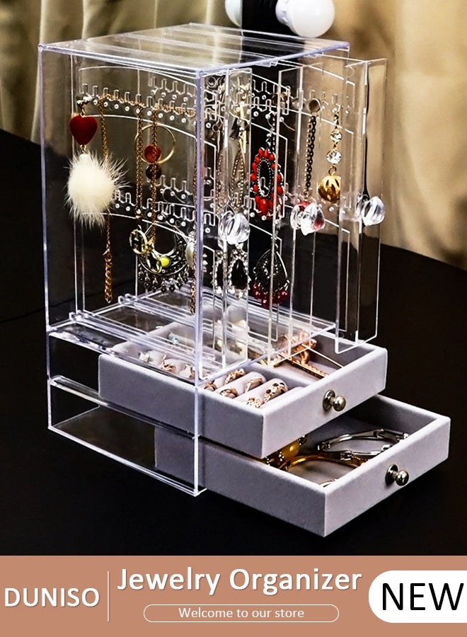 DUNISO Jewelry Organizer Necklace Holder, Jewelry Hanging Rack Storage with 2 layer Velvet Ring Bracelet Tray, Necklace Holder Organizer Bracelet Display Storage Rack for Studs Rings Womens and Girls - Image 1