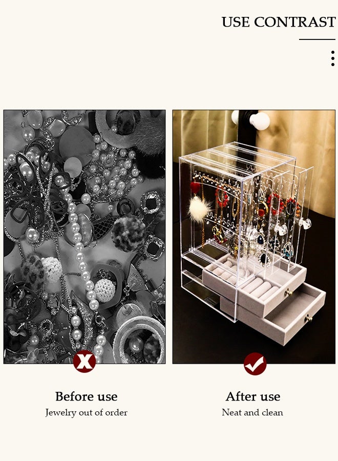 DUNISO Jewelry Organizer Necklace Holder, Jewelry Hanging Rack Storage with 2 layer Velvet Ring Bracelet Tray, Necklace Holder Organizer Bracelet Display Storage Rack for Studs Rings Womens and Girls - Image 5