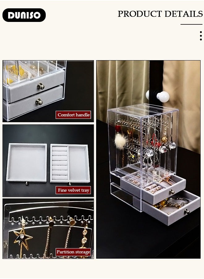 DUNISO - Jewelry Organizer Necklace Holder, Jewelry Hanging Rack Storage with 2 layer Velvet Ring Bracelet Tray, Necklace Holder Organizer Bracelet Display Storage Rack for Studs Rings Womens and Girls - Image 1