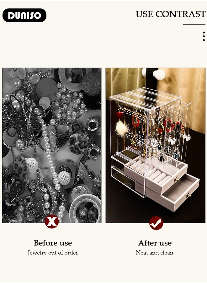 DUNISO - Jewelry Organizer Necklace Holder, Jewelry Hanging Rack Storage with 2 layer Velvet Ring Bracelet Tray, Necklace Holder Organizer Bracelet Display Storage Rack for Studs Rings Womens and Girls - Image 1