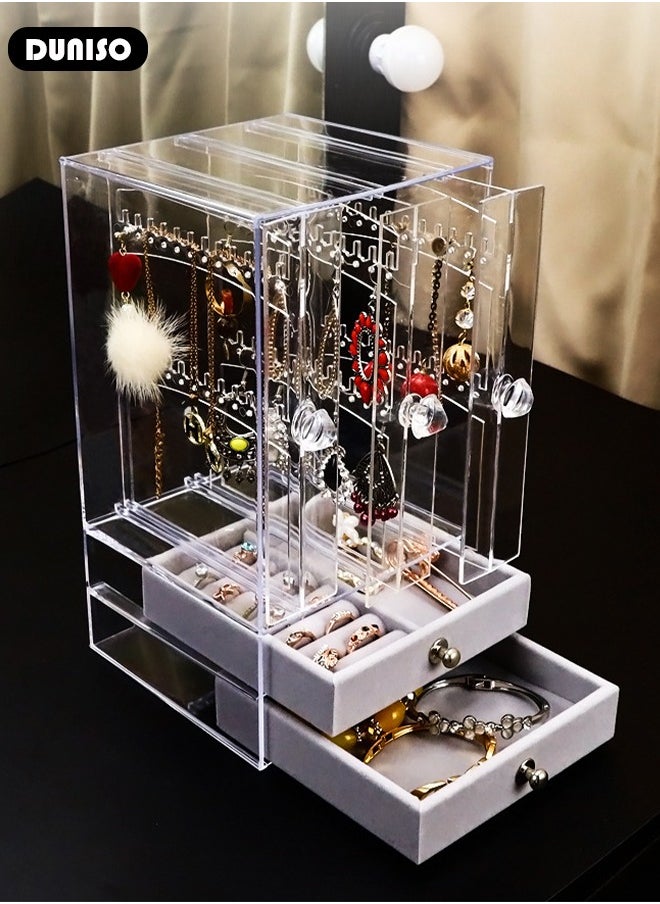 DUNISO - Jewelry Organizer Necklace Holder, Jewelry Hanging Rack Storage with 2 layer Velvet Ring Bracelet Tray, Necklace Holder Organizer Bracelet Display Storage Rack for Studs Rings Womens and Girls - Image 1
