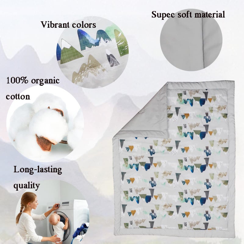 TANOFAR 4 Piece Crib Bedding Set for Boys, Infant & Toddler Nursery Bed Set with Crib Skirt, Quilt, Crib Sheet and Diaper Stacke, Standard Size Soft Baby Bed Set (Grey Mountain) - Image 3