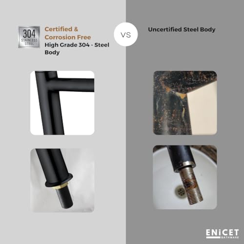ENICET Wash Basin Tap, Matte Black, SS-304, Table Top Basin Tap, High Neck Pillar Cock, Black Taps for Bathroom, Tall Extended Body, Foam Flow (Round Black) - Image 5