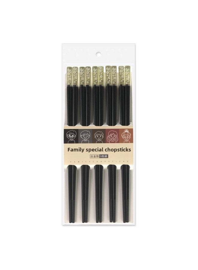Household Chopsticks Cherry Blossom High-end Alloy Chopsticks Wholesale Light Luxury Anti-slip Japanese-style Crystal Pointed High-value Chopsticks-Color:Black Chopsticks Body Green Cherry 5 Double Card Simple Outfit  - Image 1