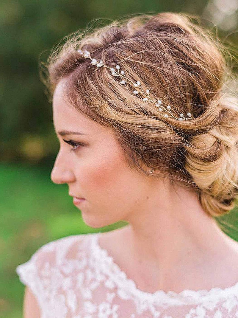 Catery Bride Wedding Headband Pearl Hair Vine Braid Headpieces Bridal Hair Accessories for WomenSliver