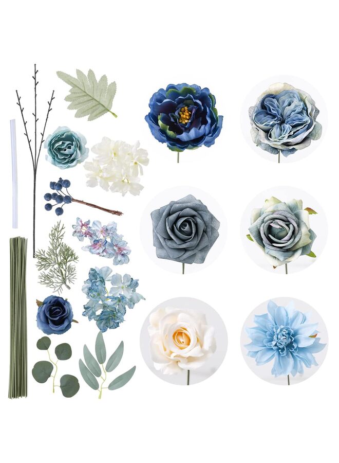 يُسلِّم زهور صناعية من Floweroyal، مزيج من الزهور الزرقاء، زهور حريرية، ورود داليا مع سيقان لتزيين باقات الزفاف DIY، تنسيق الزهور، زينة الطاولات، ديكورات المنزل - Image 2
