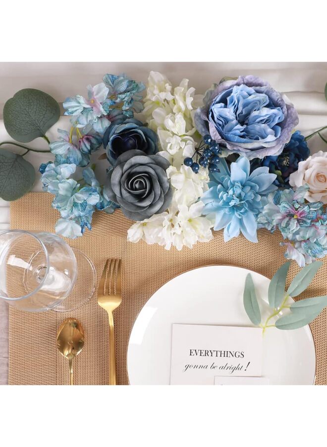 يُسلِّم زهور صناعية من Floweroyal، مزيج من الزهور الزرقاء، زهور حريرية، ورود داليا مع سيقان لتزيين باقات الزفاف DIY، تنسيق الزهور، زينة الطاولات، ديكورات المنزل - Image 4