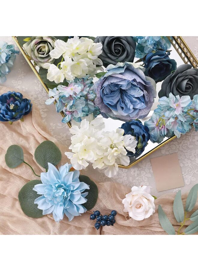 يُسلِّم زهور صناعية من Floweroyal، مزيج من الزهور الزرقاء، زهور حريرية، ورود داليا مع سيقان لتزيين باقات الزفاف DIY، تنسيق الزهور، زينة الطاولات، ديكورات المنزل - Image 3