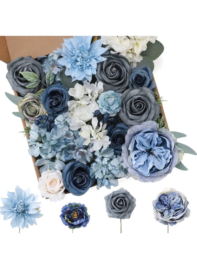 يُسلِّم زهور صناعية من Floweroyal، مزيج من الزهور الزرقاء، زهور حريرية، ورود داليا مع سيقان لتزيين باقات الزفاف DIY، تنسيق الزهور، زينة الطاولات، ديكورات المنزل - Image 1