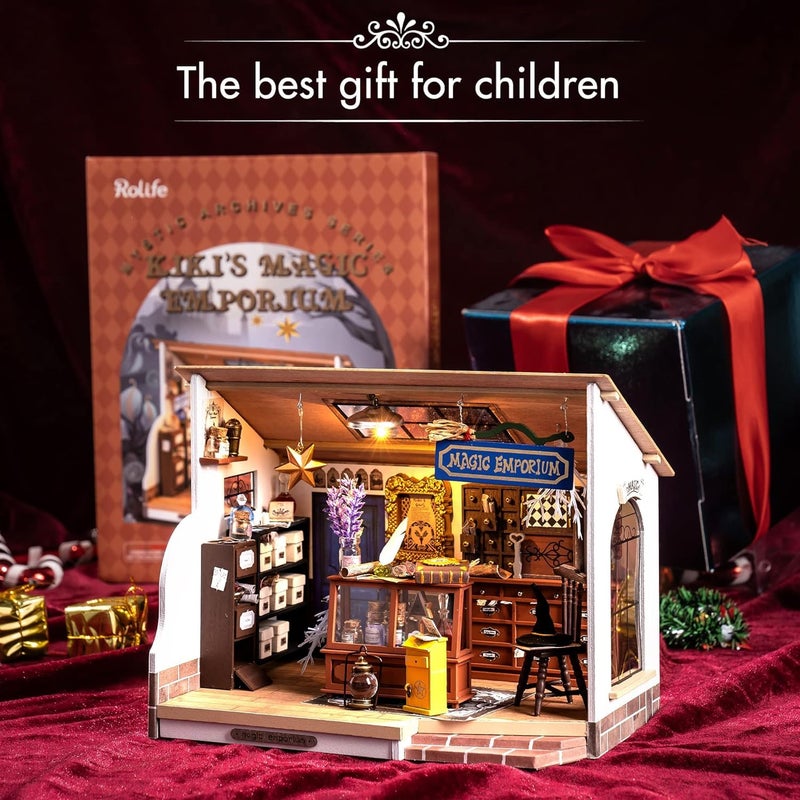 Rolife DIY Miniature House Kit Magic House, Tiny House Kit for Adult to Build, Mini House Making Kit with Furniture, Halloween/Christmas Decorations/Gifts for Family and Friends(Kiki's Magic Emporium) - Image 5