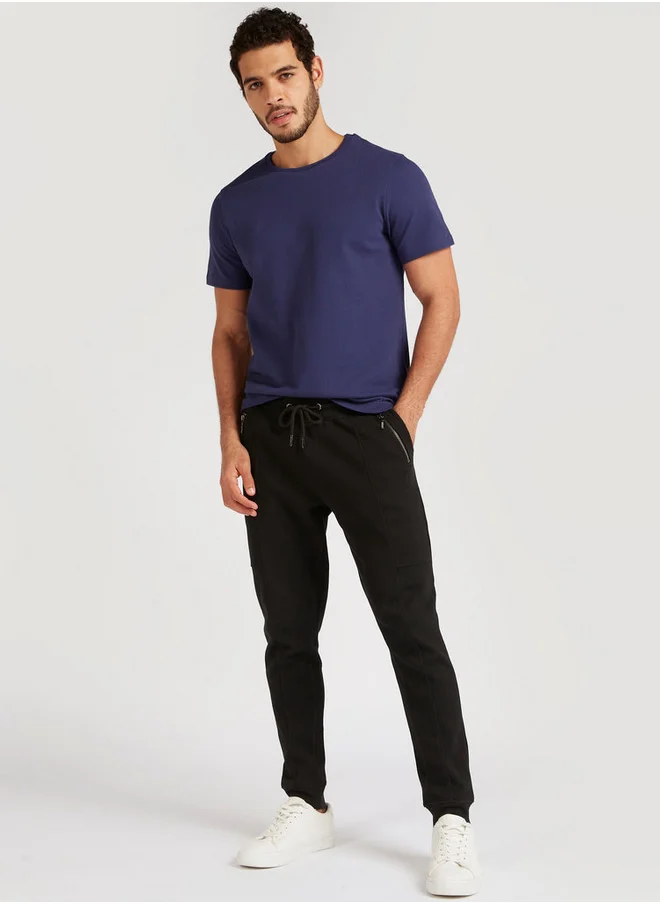 ايكونيك Iconic Textured Slim Fit T-shirt with Crew Neck and Short Sleeves
