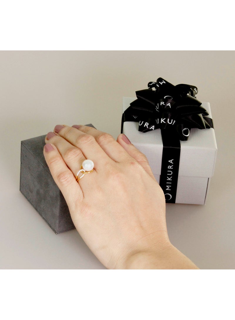 MIKURA Ring, Freshwater Pearls, A Quality, White Color, 10.0-9.5MM, 18KY, 14D 0.07CT - Image 4