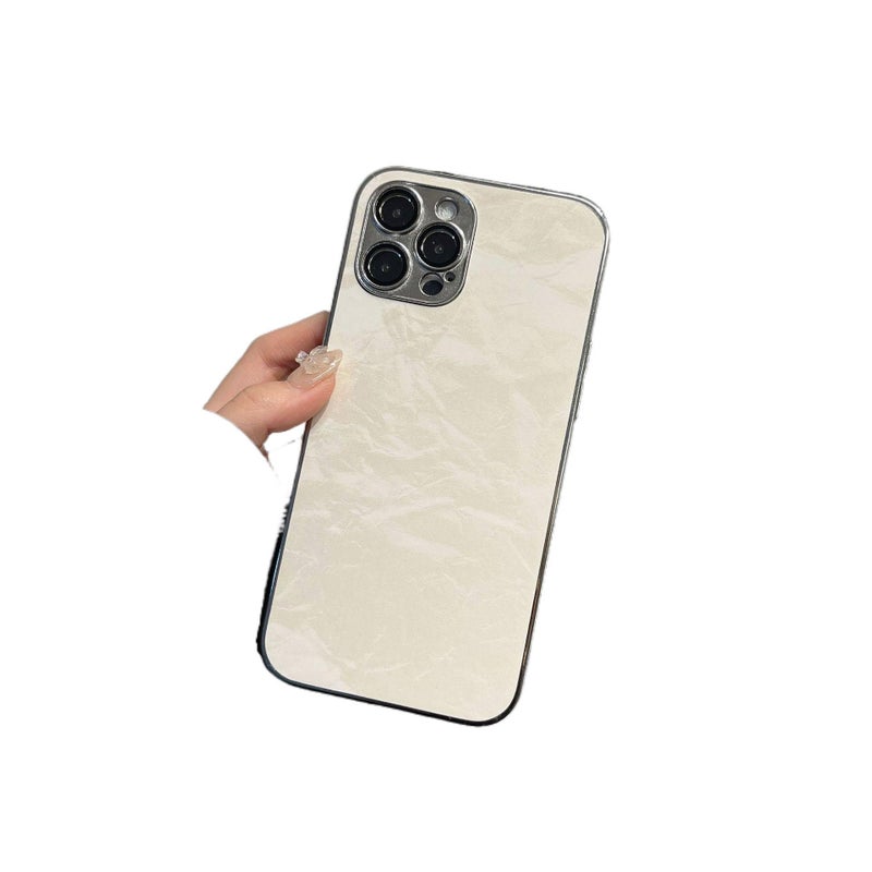 غطاء واقي بFabric باللون Antique White مضاد للانزلاق لـ iPhone 14 / 14 Plus / 14 Pro / 14 Pro Max مع حافة مطلية بالكهرباء وحماية العدسة مع قبضة مضادة للانزلاق مع مقاوم للخدش - Image 1