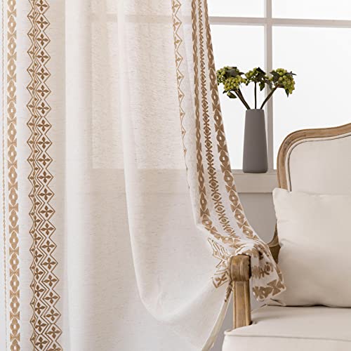 Cream Boho Curtains 95 Inches Long 2 Panels for Living Room Bedroom Grommet Natural Linen Curtains Light Filtering Window Curtains for Dining Room Country Rustic Farmhouse Decor 52x95 Taupe