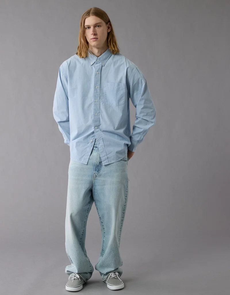 امريكان ايجل قميص بأزرار من البوبلين بنمط مخطط