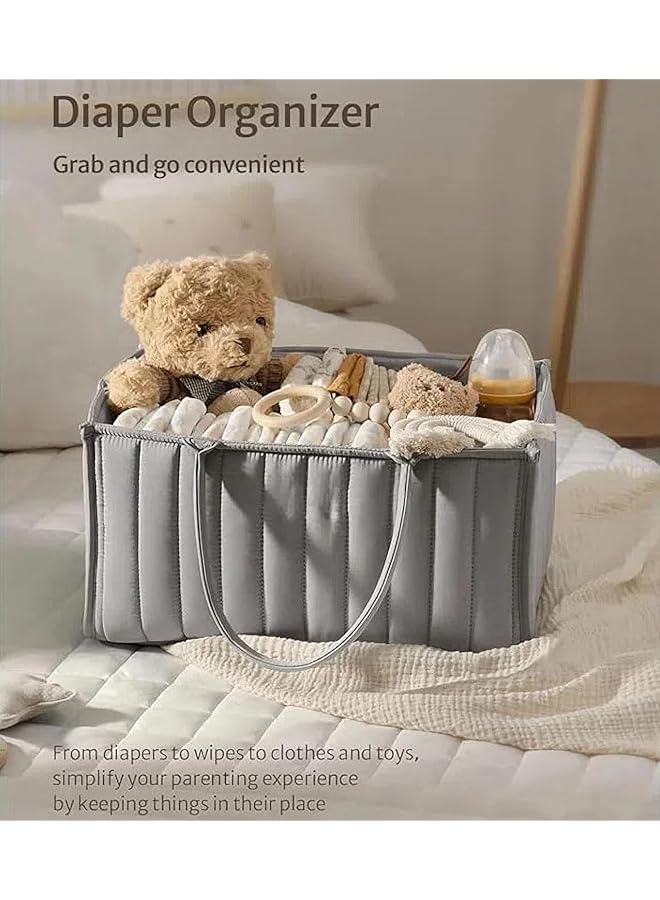 U-HOOME Baby Diaper Caddy Organizer Baby Storage Basket For Diapers And Baby Wipes Versatile Storage Basket Perfect For Baby Showers Nursery Diaper Organizer For Newborn Boy And Girl (Grey) - Image 3