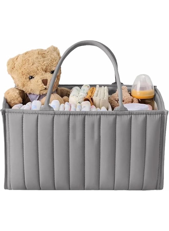 U-HOOME Baby Diaper Caddy Organizer Baby Storage Basket For Diapers And Baby Wipes Versatile Storage Basket Perfect For Baby Showers Nursery Diaper Organizer For Newborn Boy And Girl (Grey) - Image 1