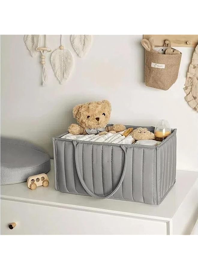 U-HOOME Baby Diaper Caddy Organizer Baby Storage Basket For Diapers And Baby Wipes Versatile Storage Basket Perfect For Baby Showers Nursery Diaper Organizer For Newborn Boy And Girl (Grey) - Image 5