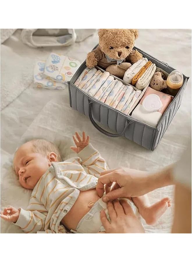U-HOOME Baby Diaper Caddy Organizer Baby Storage Basket For Diapers And Baby Wipes Versatile Storage Basket Perfect For Baby Showers Nursery Diaper Organizer For Newborn Boy And Girl (Grey) - Image 4