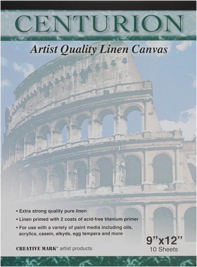 Centurion Artist Professional Linen Canvas Paper Pad for Painting, 10 Sheets 9" x 12" - Image 1