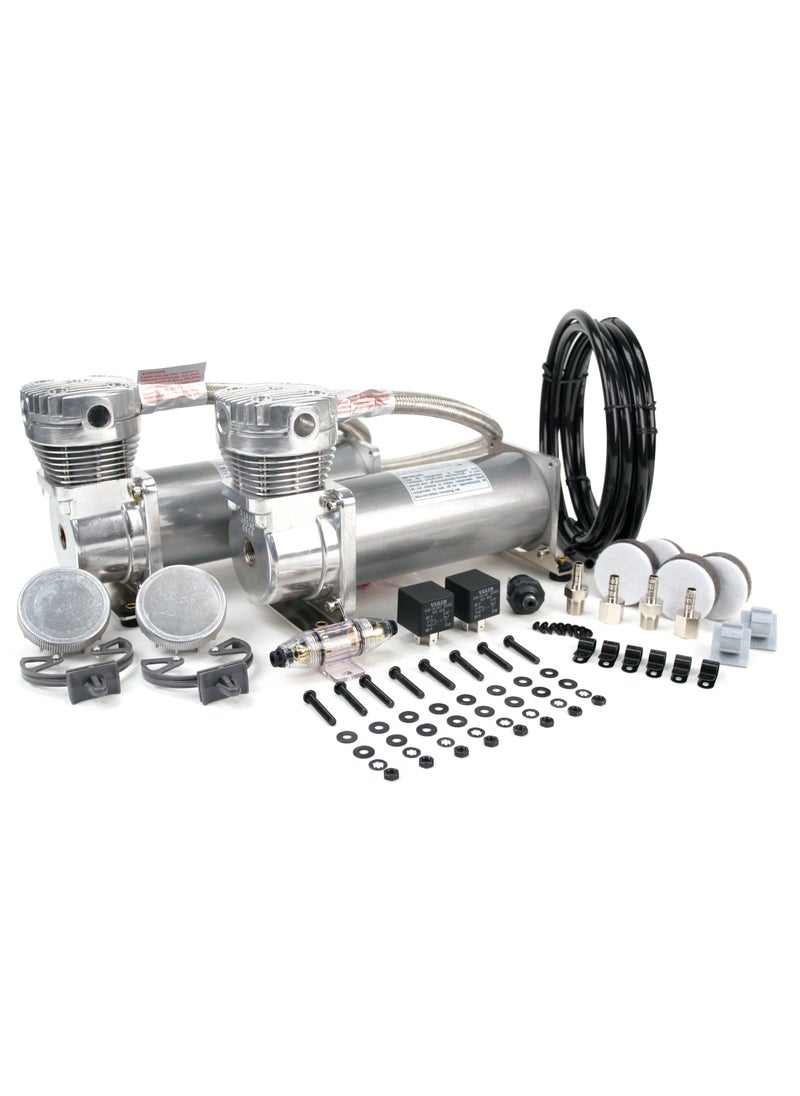 Viair VIAIR 480C Dual Air Compressor for Air Suspension 2 Pack 12V Continuous Duty Cycle Compressor for Air Tanks Bags Air Horns 200 PSI Pewter 
