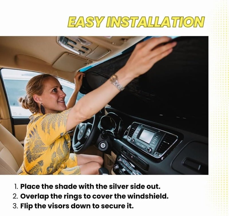 Windshield Sunshade | Reflective Patented Car Sun Protection - Certified 99% UVR Block - Cool Interior | Foldable Sun Visor Cover | Automotive Accessories Summer Heat | Size XL 167x95cm - Image 5